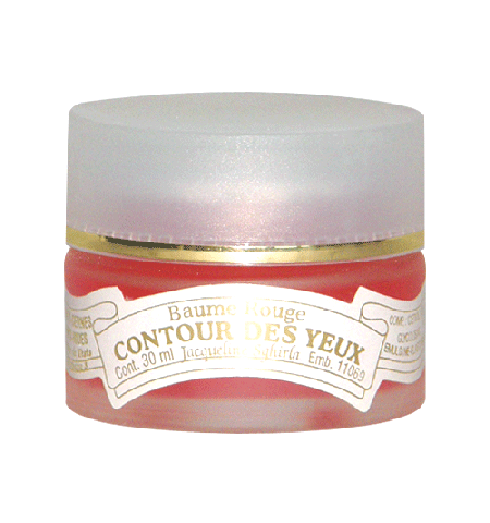 BAUME ROUGE CONTOUR DES YEUX  Composition : tetrapeptides anti-poche, anti-cerne, collagène, élastobiol  Baume rouge contour des yeux anti-poches, anti-cernes, anti-rides Effet drainant, provoque des réductions de poches. Combat les mécanismes de formatio
